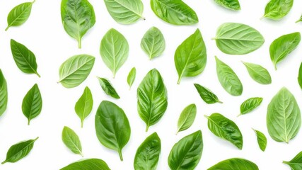 Poster - A close-up shot of a bunch of green leaves on a white surface, suitable for use as a design element or background