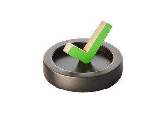 Aufkleber - Green check mark symbol inside a metallic circular frame isolated on transparent background
