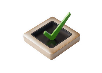 Aufkleber - Green checkmark symbol inside a square wooden frame isolated on transparent background