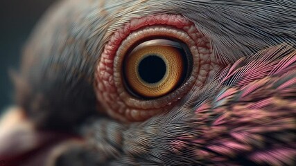 Poster - Detailed Close-Up of a Dove's Eye Reflecting Its Surroundings in Stunning Clarity
