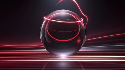 Poster - Translucent Orb Emitting Red Light on Dark Background with Stylized Motion Effects