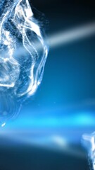 Poster - Animation of blue and white fluids moving with blue lights on black background