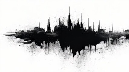 Poster - Black and white photo of a city skyline with tall buildings and busy streets