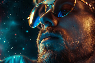 Poster - Astronaut in neon space landscape generative AI picture