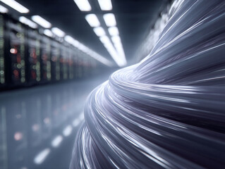 Poster - Abstract image of data cables in a server room. Illustrates connectivity, information flow, and technology. Ideal for web design or tech concepts.
