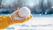 © cloud7days - Close-up of a snowball held in a child's hand.