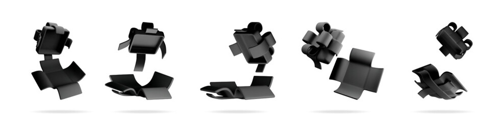 Poster - Black gift box with bow set on solid white background. Realistic 3d rendering illustration for celebration theme. Element for holiday banner.
