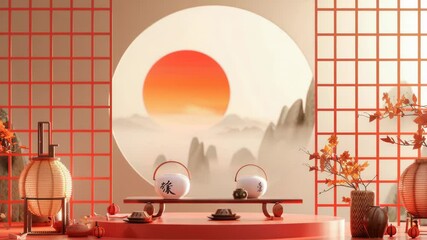 Aufkleber - A cozy living room setting featuring a round table and decorative vases