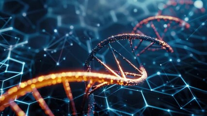 Poster - A close-up view of DNA molecules on a dark background, ideal for science and education projects