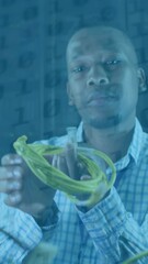 Aufkleber - animation of data processing over african american male server room worker using laptop