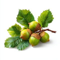 Poster - A cluster of vibrant green acorns with detailed leaves and branch