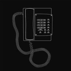 Fototapete - A sleek black and white vector illustration of a telephone stands out against a dark background. The modern design features clean lines and sharp contrast.