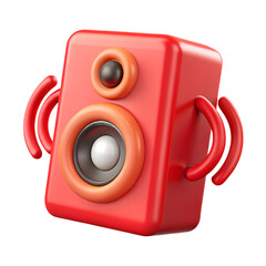 Poster - 3D Red Speaker With Sound Waves Icon Plastic Music