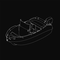 Poster - A black and white boat drawing stands out against a dark background with clean white outlines. The minimalist design focuses on the vessel's silhouette without additional details.