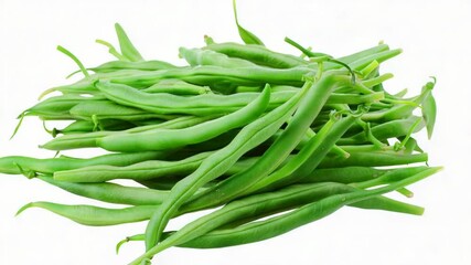 Poster - Fresh green beans arranged neatly on a white surface, perfect for photography or illustration