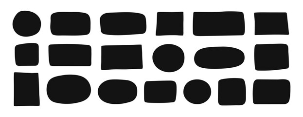 Poster - Set of hand-drawn black geometric shapes. Irregular frame text box circles, rectangles, ovals on a white background.