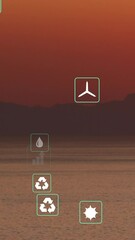 Poster - Animation of sustainability and ecology icons over landscape
