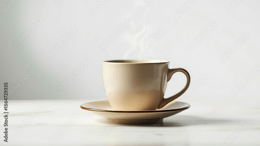 Steaming cup of coffee on a saucer isolated on white background Stock ...
