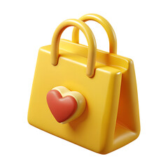 Poster - 3d yellow shopping bag with heart icon plastic wish