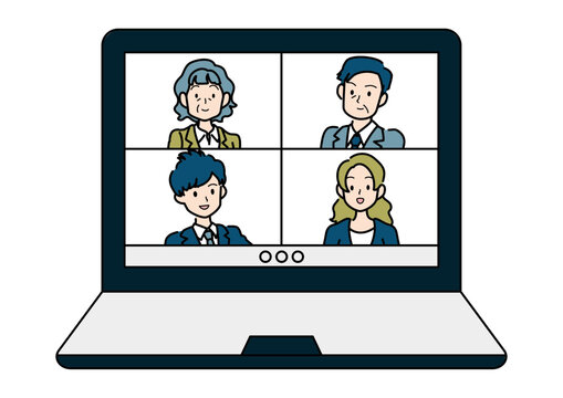 オンラインで会話をする老若男女のイラスト素材4
