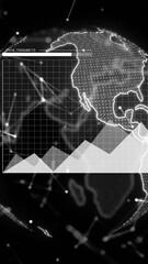  - Animation of connections and data processing over globe on black background