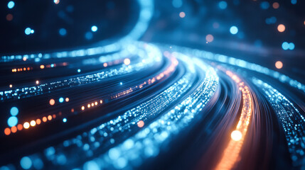 Aufkleber - Swirling strands of light create vibrant patterns in a captivating digital landscape at twilight