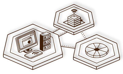 Fototapete - network with a computer server wi-fi and a circular device connected together white background.