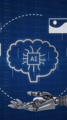 Poster - Animation of data processing and ai icons over robotic arm