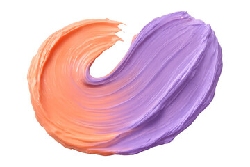 Poster - Swirling mix of orange and purple paint forming a dynamic, colorful shape, isolated on a transparent background