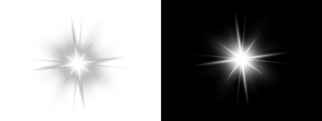Aufkleber -  star flashed with sparkles sun isolated on white background. Soft glow , sunlight with lens flare effect. PNG vector light effect.