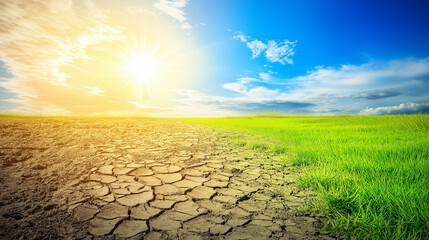 Poster - Dramatic landscape transformation drought and growth nature environmental shift sunny horizon ecological change