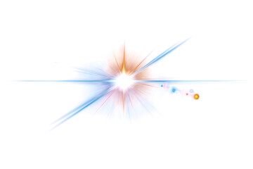 Wall Mural - bright white light with horizontal and diagonal starburst flare on dark background