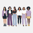 © Jayeda akter - Six Diverse Women in Stylish Pastel Outfits Standing Together group purple