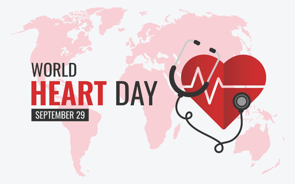 World heart day on September 29th with stethoscope and heart. Vector