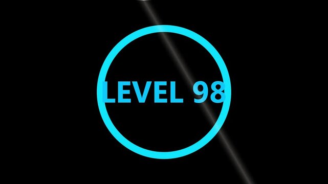 Level 98 text animation. level eight text font, level Up text animation. LEVEL- 98 text animation