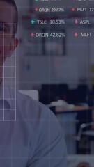 Poster - Animation of financial data processing over caucasian businessman in office