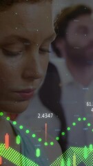 Poster - Animation of financial data processing over diverse male and female colleagues in office