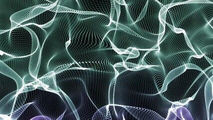 Fototapete - Imitation an abstract wave on dark background. Colorful background of flowing fabric. Smooth and soft. Network Design with Particle. Big data. 3D rendering .