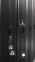 Poster - Animation of eco icons and data processing over computer servers