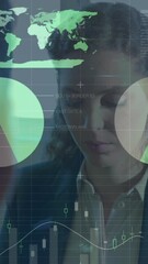 Poster - Statistical data processing against caucasian businesswoman working at office