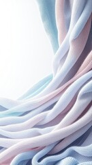 Poster - Soft Pastel Knitted Ribbons Cascading with Gentle Curves against a Clean White Background