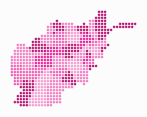 Poster - Afghanistan dotted map. Digital style map of the country on white background. Afghanistan shape with circle dots. Colored dots style. Large size circles. Awesome vector illustration.
