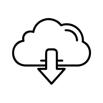 Cloud Download Icon Simple Line Art Vector Graphic