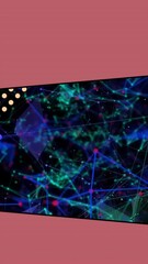 Poster - Animation of triangles and pink frame over connections on black background