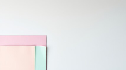 Poster - Minimalist composition featuring layered pastel colored paper on a bright, neutral surface providing ample space for text overlay