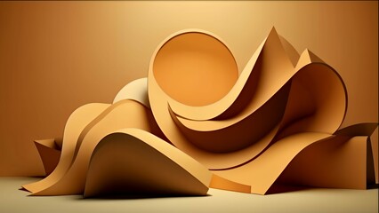 Poster - Monochromatic orange abstract composition featuring flowing geometric shapes in a minimalist style.