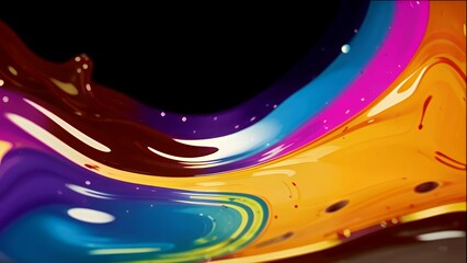 Poster - Abstract multicolored glossy flow curves and swirls against a deep black backdrop, vibrant mood.