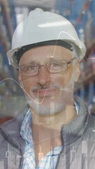 Poster - Animation of data processing over man working in warehouse