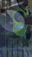 Poster - Animation of data processing over man packing boxes into car