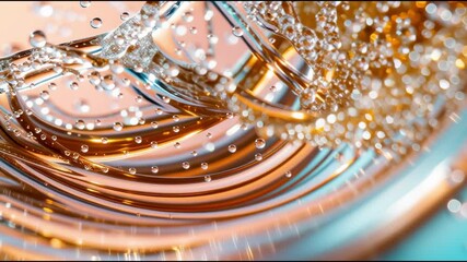 Poster - Captivating flow of golden liquid with bubbles captured in dynamic motion and vibrant colors